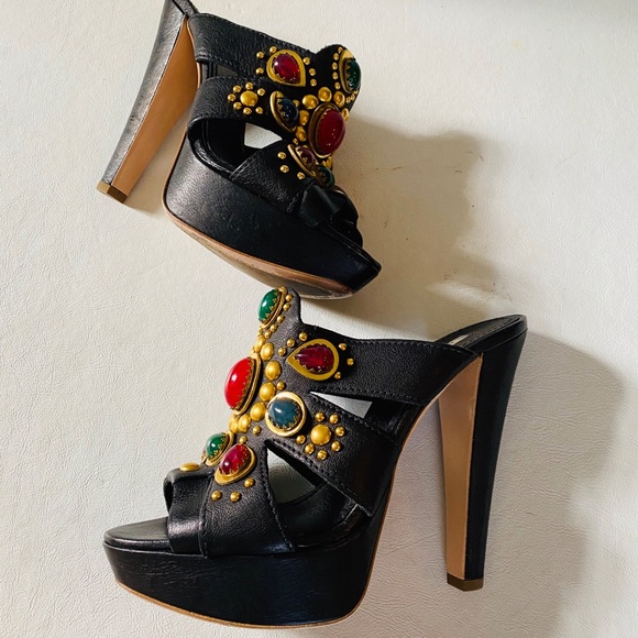 $750 MIU MIU Multicolor Stone Stud Platform 38.5 - Picture 13 of 16